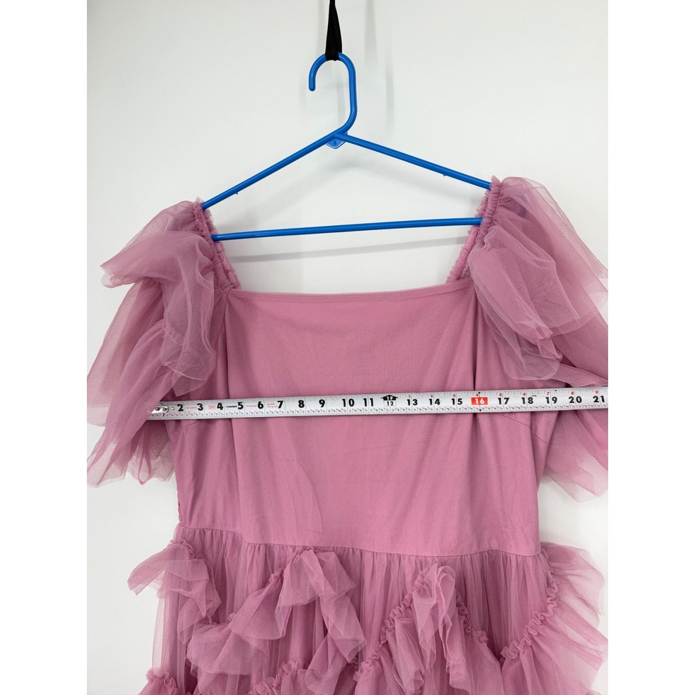 NEW JessaKae Isla Tulle Tiered Ruffle Flutter Sleeve Smocked Dress 1XL Lavendar - Picture 11 of 13